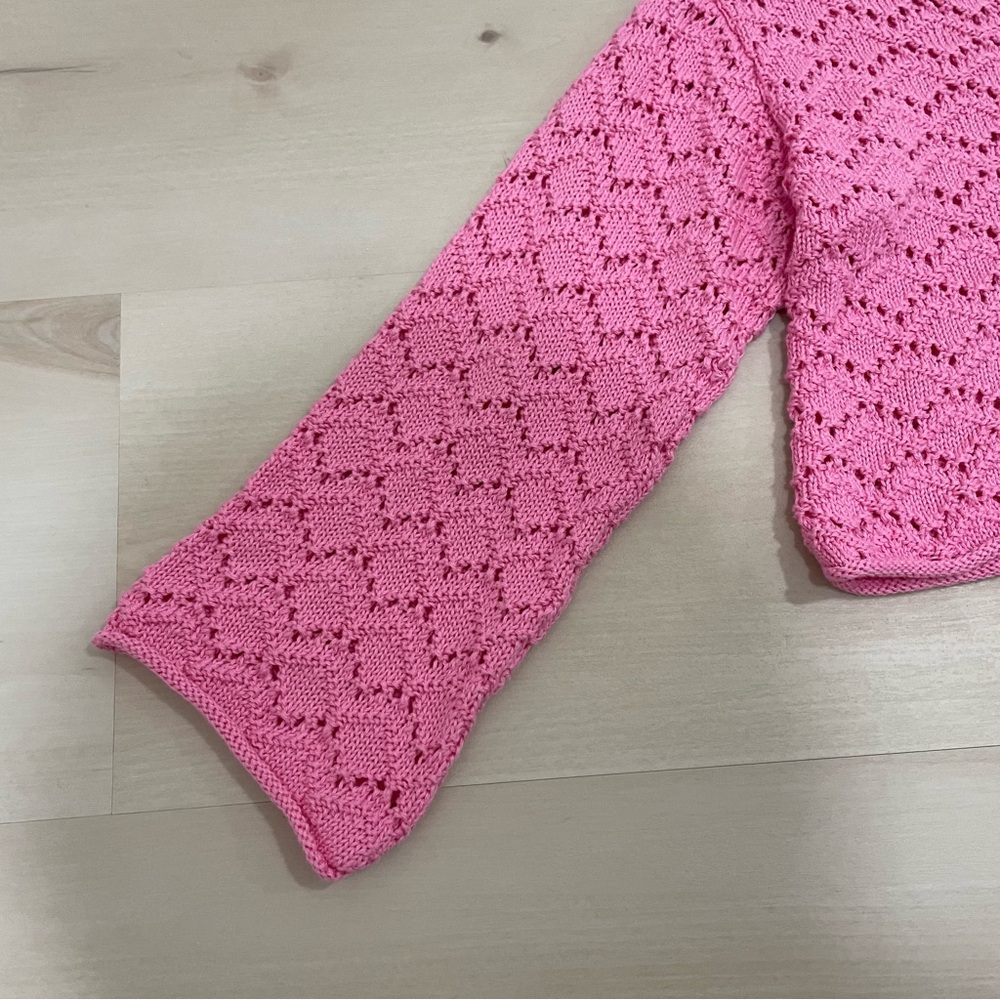 NWT Zara Girl's 5-6 Open Knit Cardigan Sweater Pink Button Down V Neck - Picture 4 of 11